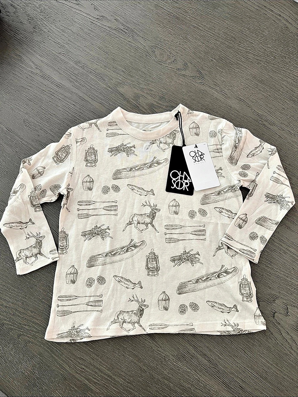 Chaser Kids Long Sleeve Tee Camping Print Boys 5 NWT